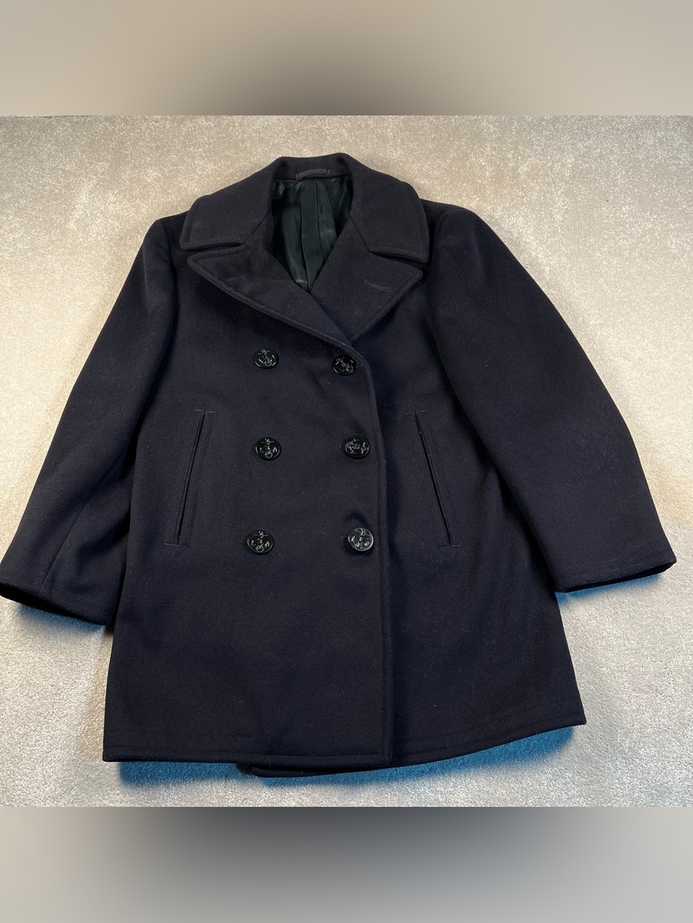 Vintage WWII Era Naval Clothing Depot Peacoat‎ Black Wool Heavy Coat Men's 38